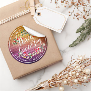 Peace Joy & Love Christmas Happy New Year Address Classic Round Sticker
