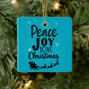 Peace Joy Love Christmas Modern Santa Sleigh Ceramic Ornament