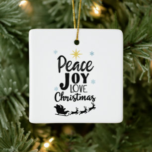 Peace Joy Love Christmas Modern Santa Sleigh Ceramic Ornament