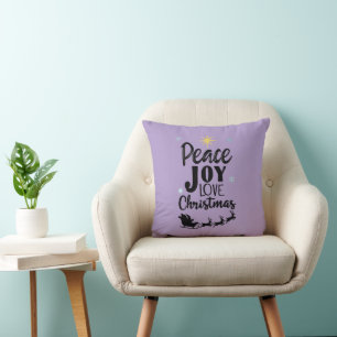 Peace Joy Love Christmas Modern Santa Sleigh Cushion