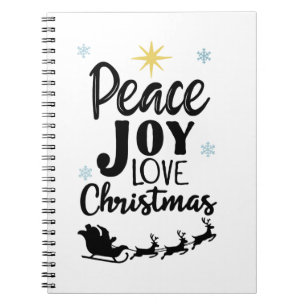Peace Joy Love Christmas   Modern Santa Sleigh  Notebook