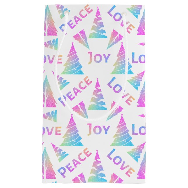 Peace Joy Love Christmas Tree Small Gift Bag (Front)