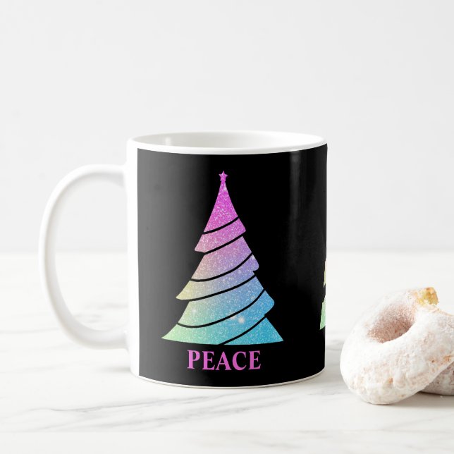Peace Joy Love Christmas Trees  Coffee Mug (With Donut)
