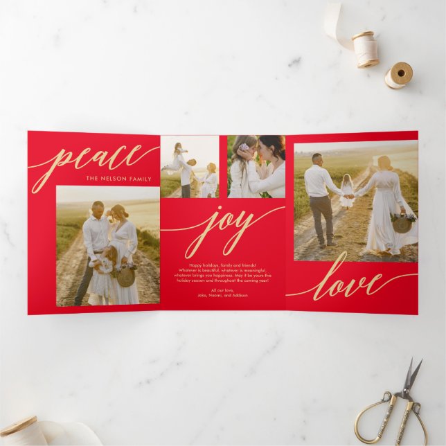 Peace Joy Love EDITABLE COLOR Trifold Holiday Card (Inside)