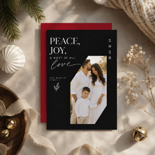 Peace Joy Love Geometric Photo Modern Christmas Holiday Card