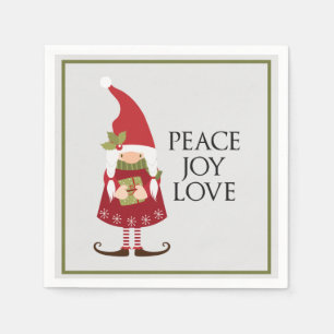 Peace Joy Love Girl Gnome Holiday Napkin