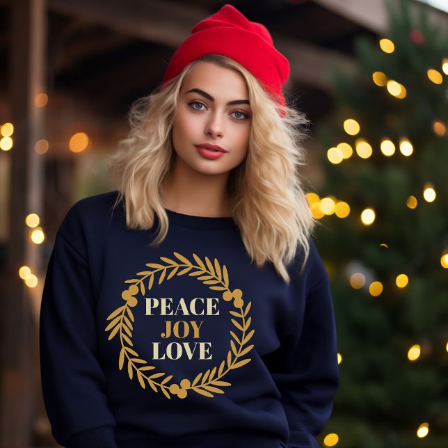 Peace, Joy, Love Gold Christmas Wreath Modern Sweatshirt (Creator Uploaded)