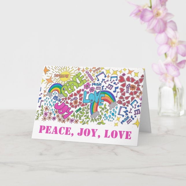 Peace Joy Love Hippy Art, with your words inside Card (Orchid)