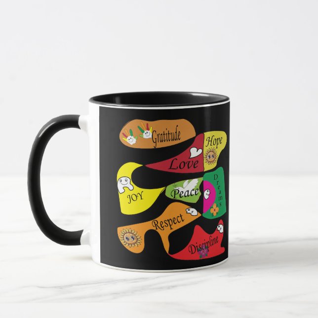 Peace Joy Love Inspirational Quote Coffee Mug (Left)