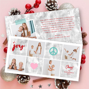 Peace Joy Love Silver Squares Stylish Chic 4 Photo Holiday Card