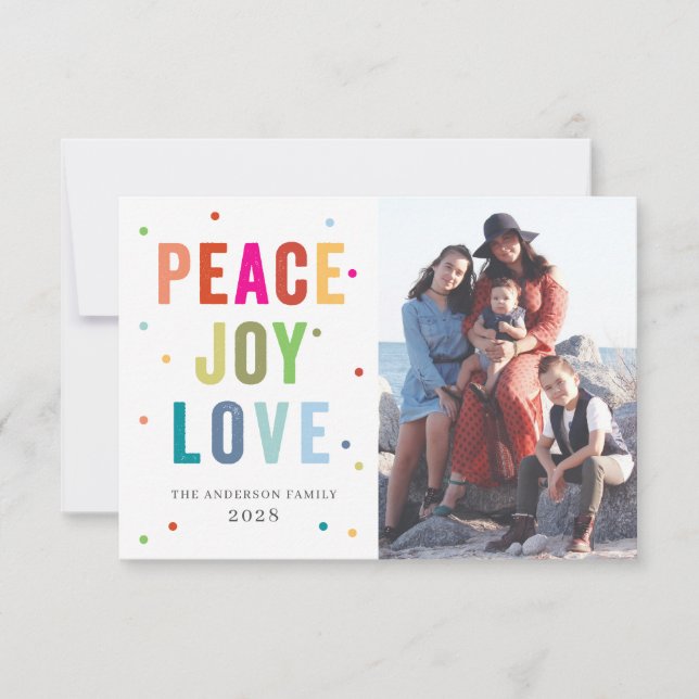 Peace Joy Love Typography Holiday Photo Card (Front)