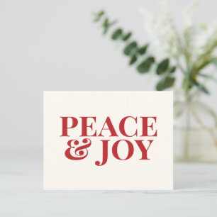 Peace & Joy - Modern Red Typography Christmas Postcard