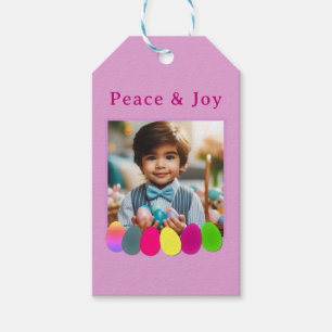 Peace Joy Personalised Photo Coloured Easter Eggs Gift Tags