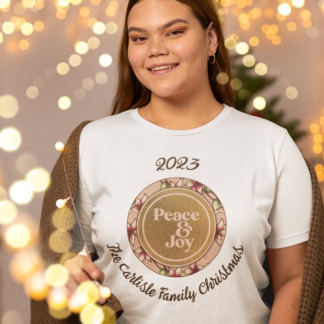 Peace & Joy Pink Gold Family Name Christmas T-Shirt (Peace & Joy Pink Gold Family Name Christmas T-Shirt)