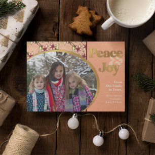 Peace & Joy: Pink Gold Glitter Christmas Holiday Card