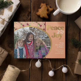 Peace & Joy: Pink Gold Glitter Christmas Holiday Card
