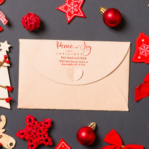 Peace & Joy Quote Holly Whimsical Script Address Rubber Stamp