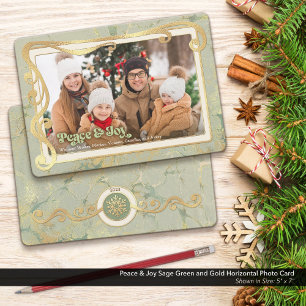 Peace & Joy Sage Green & Gold Photo Card