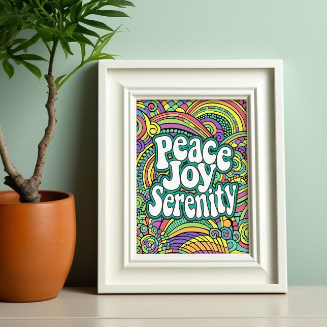 Peace Joy Serenity Abstract Pattern Adult Colourin Postcard (Coloring page - peace joy serenity)