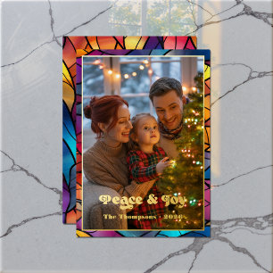 Peace & Joy Stained Glass Window Christmas Photo Foil Holiday Card
