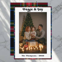 Peace & Joy Tartan Plaid Family Christmas Photo
