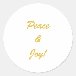 Peace & Joy topography script in gold colour Classic Round Sticker