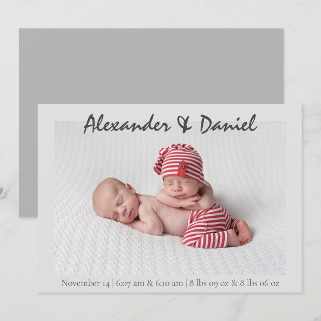 Peace & Joy | Twin Boys Birth Annoucement Invitation (Front/Back)