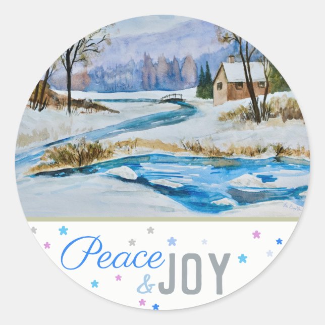 Peace & Joy - Winter Scene (20) Classic Round Stic Sticker (Front)
