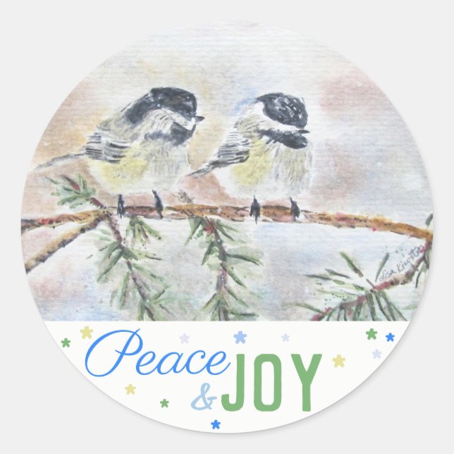 Peace & Joy - Winter Scene (20) Classic Round Sticker (Front)
