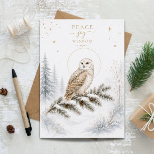 Peace Joy Wisdom Snowy Owl Holiday Card