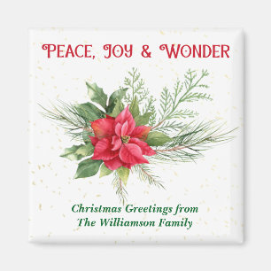 Peace Joy & Wonder Red Poinsettia Christmas Magnet