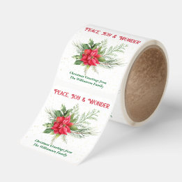 Peace Joy & Wonder Red Poinsettia Christmas Square Sticker