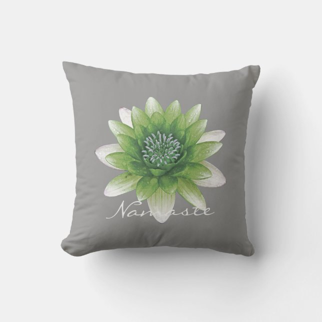 Peace l Beautiful Green Lotus Flower/Water Lily Cushion (Front)