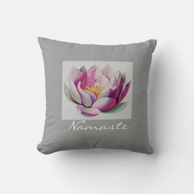 Peace l Beautiful Pink Lotus Flower/Water Lily Cushion (Front)