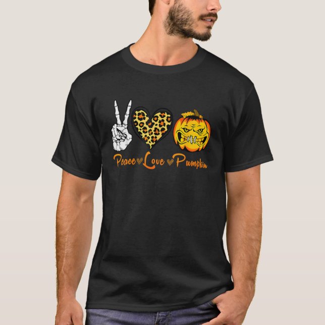 Peace Leopard Love Scary Pumpkin Halloween Costume T-Shirt (Front)