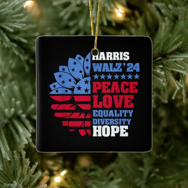 Peace LGBT Harris Walz Waltz Ceramic Ornament (Tree)