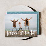 Peace & Light | Full Photo Hanukkah Holiday Card<br><div class="desc">Modern Hanukkah photo cards feature your favourite image with "Peace and light" overlaid in white hand lettered brush typography,  with your names and the year beneath.</div>