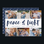 Peace & Light | Hanukkah Photo Collage Holiday Card<br><div class="desc">Share six favorite photos with our bright and festive Hanukkah holiday card. "Peace and Light" appears in the center in hand lettered brush typography,  with your holiday greeting,  names,  and the year beneath.</div>