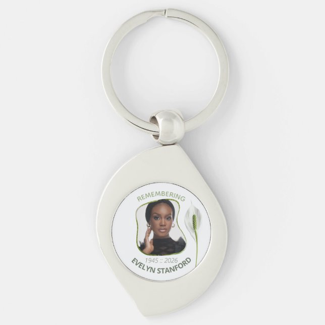 Peace Lily Modern Frame Photo Memorial Key Ring (Front)