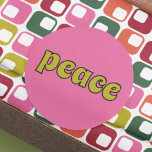 Peace Lime Green and Pink Retro Style Classic Round Sticker<br><div class="desc">These stickers featuring the slogan "peace" in retro style lime green lettering against a pink background. They're perfect for decorating wrapped Christmas presents or just spreading peace wherever you go.</div>