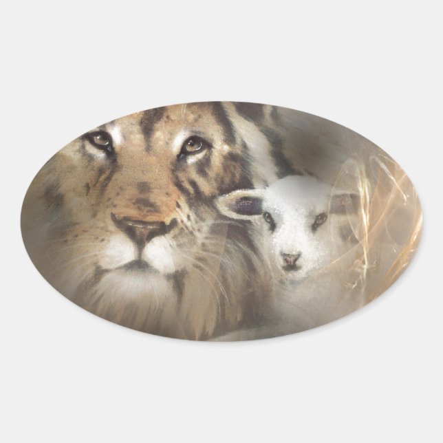 Peace "lion lamb" religious christion gifts Jesus Oval Sticker (Front)