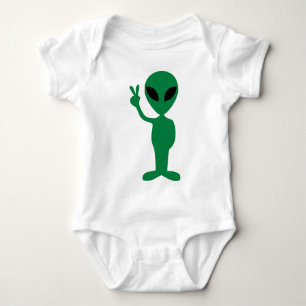 Peace Little Green Man Alien Silhouette Baby Bodysuit