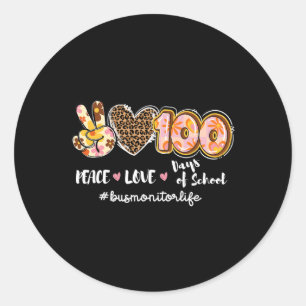 Peace Love 100 Days Of School Leopard Bus Monitor  Classic Round Sticker