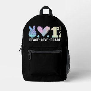 Peace Love 1st Grade Back To School Printed Backpack