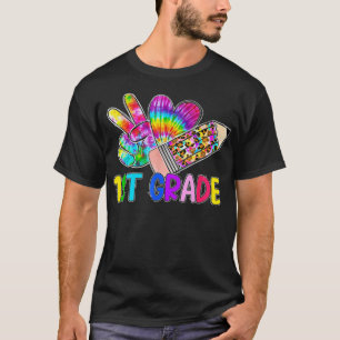 Peace Love 1st Grade Tie Dye Leopard Pencil First T-Shirt