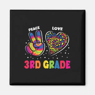 Peace Love 3rd Grade Leopard Tie Dye Back To Schoo Magnet