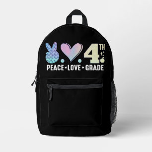 Peace Love 4th Grade Back To School Printed Backpack