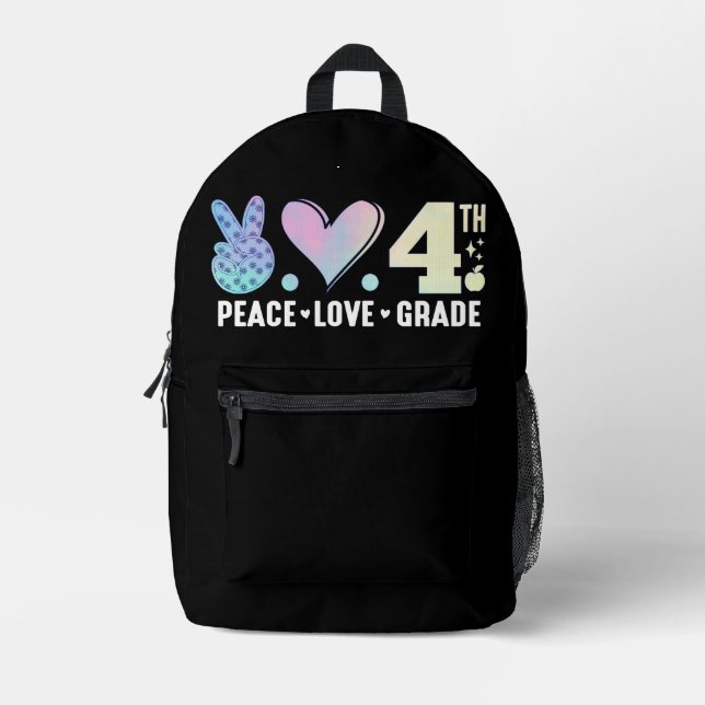 Peace Love 4th Grade Back To School  Printed Backpack (Front)