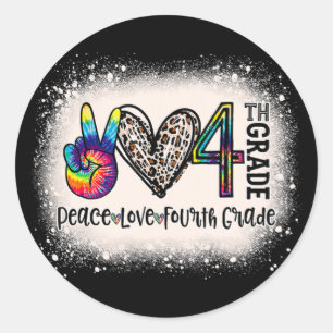 Peace Love 4th Grade Girls Teacher Back To School Classic Round Sticker