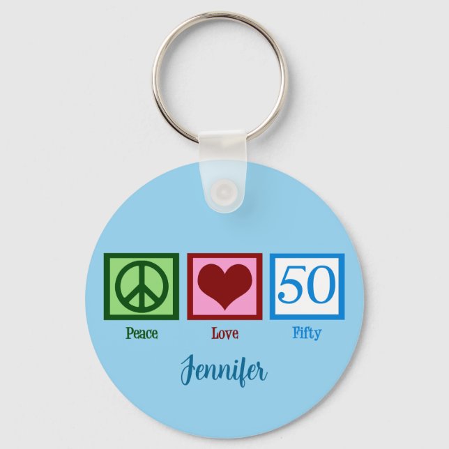 Peace Love 50th Birthday Cute Party Key Ring (Front)